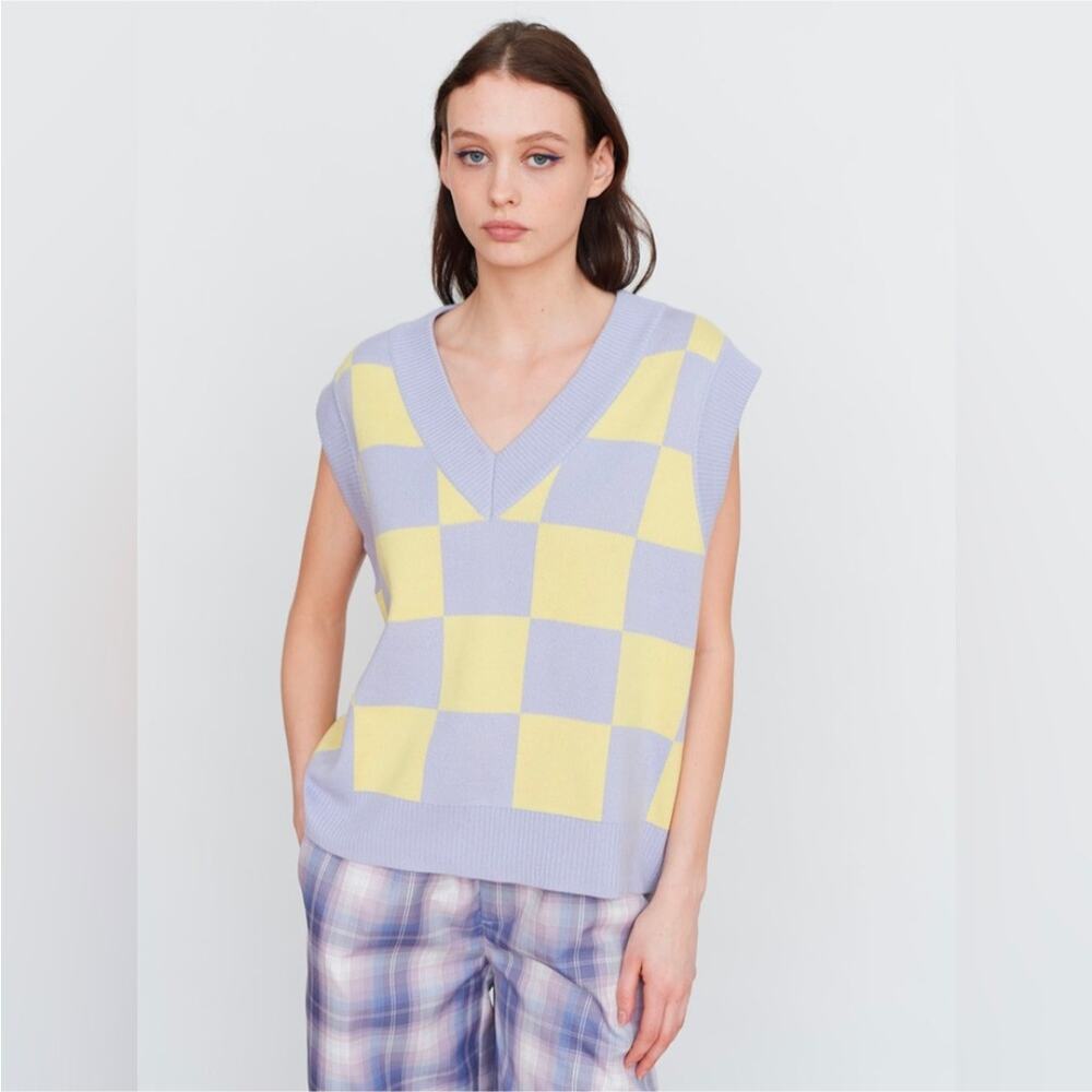 Lazy Oaf Pick N Mix Check Vest – Purple/Yellow Checkerboard